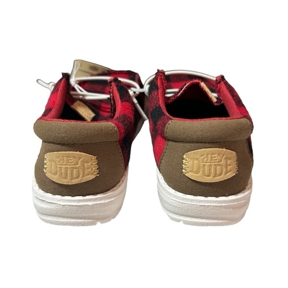 New Hey Dude Youth Wally Slip-on Shoes sz 11 Red Buffalo Plaid Christmas Boy's - Picture 3 of 6